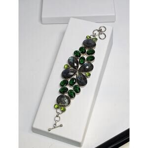 Vintage Colossal Sterling Silver Hand-Made Stone Bracelet 8.25" (Heavy Wear)